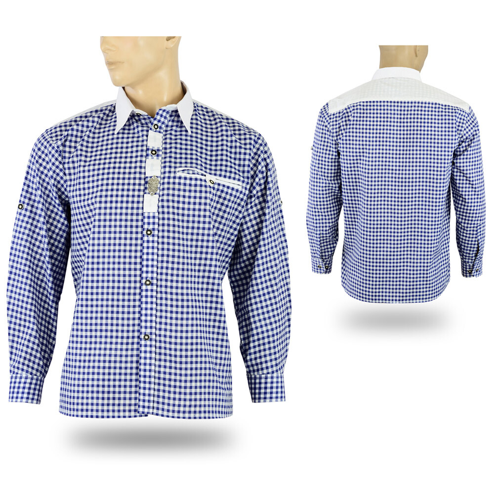 ALL THE GOOD Trachtenhemd Blau Karo | Oktoberfest Hemd Gr. S-XXXL | 65% Baumwolle Freizeithemd