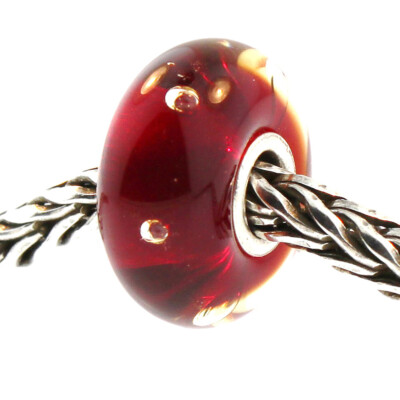 Authentic Trollbeads Retired Red Flower 61308 New Glass Charm Bead Authentic Trollbeads Retired Red Flower 61308 New Glass Charm Bead