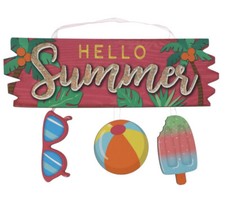 HELLO VERANO Letrero Gafas de sol Playa Pelota Golosina Congelada Decoración Brillo Puerta Pared NUEVO