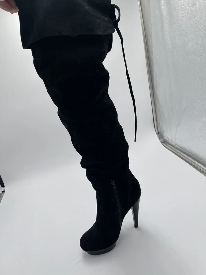Botas plataforma Steve Madden Xennon camurça preta stiletto tamanho 5.5 altura - Imagem 4 de 4