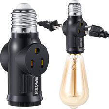 3 Prong Light Bulb Outlet Socket Adapter, E26 E27 Light Socket to Plug Adapter,