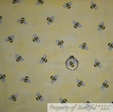 BonEful FABRIC FQ Cotton Quilt Yellow B W Bumble Bee Wing Honey Comb Bunny Press