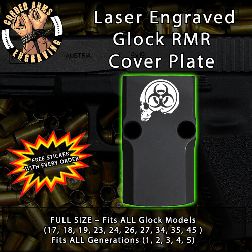 Biohazard Skull - Laser Engraved RMR Cover Plate for Glock 19 17 23