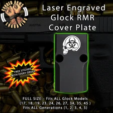 Biohazard Skull - Laser Engraved RMR Cover Plate for Glock 19 17 23