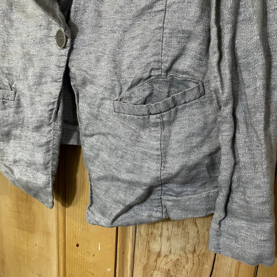 Eileen Fisher Womens Linen Sparkle Blazer Jacket Size Medium Gray