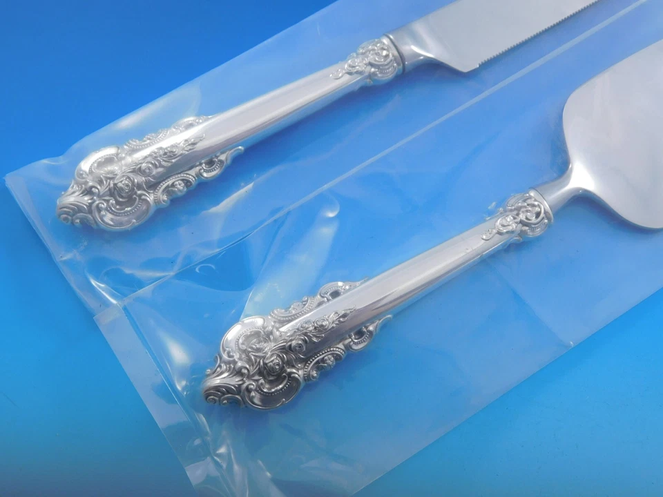 Juego de pastel de boda de plata esterlina grande barroco de Wallace 2 piezas personalizado HHWS Foto 4 de 4