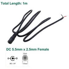 CCTV DC Power Plug Jack Connector 5.5mm x 2.5mm Female Socket Cord Lead Cable 1m