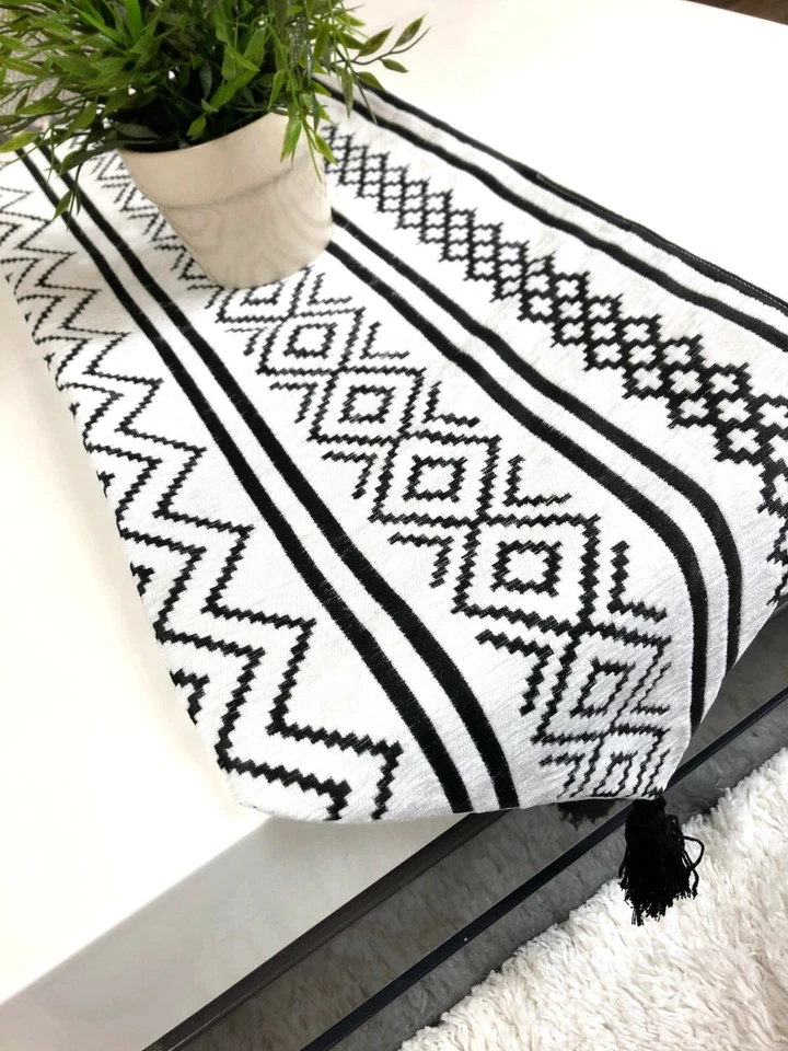 Tasselled Table Runner Bohemian Indian Embroidered Decorative Table Runner Woven - Image 4 of 4