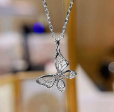 Silver Plated Butterfly Pendant 2 CT Simulated for girl Christmas Gifts Necklace