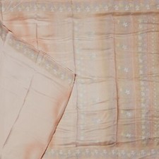 Vintage Beige Sarees 100 Pure Silk Printed Indian Sari 5YD Soft Craft Fabric