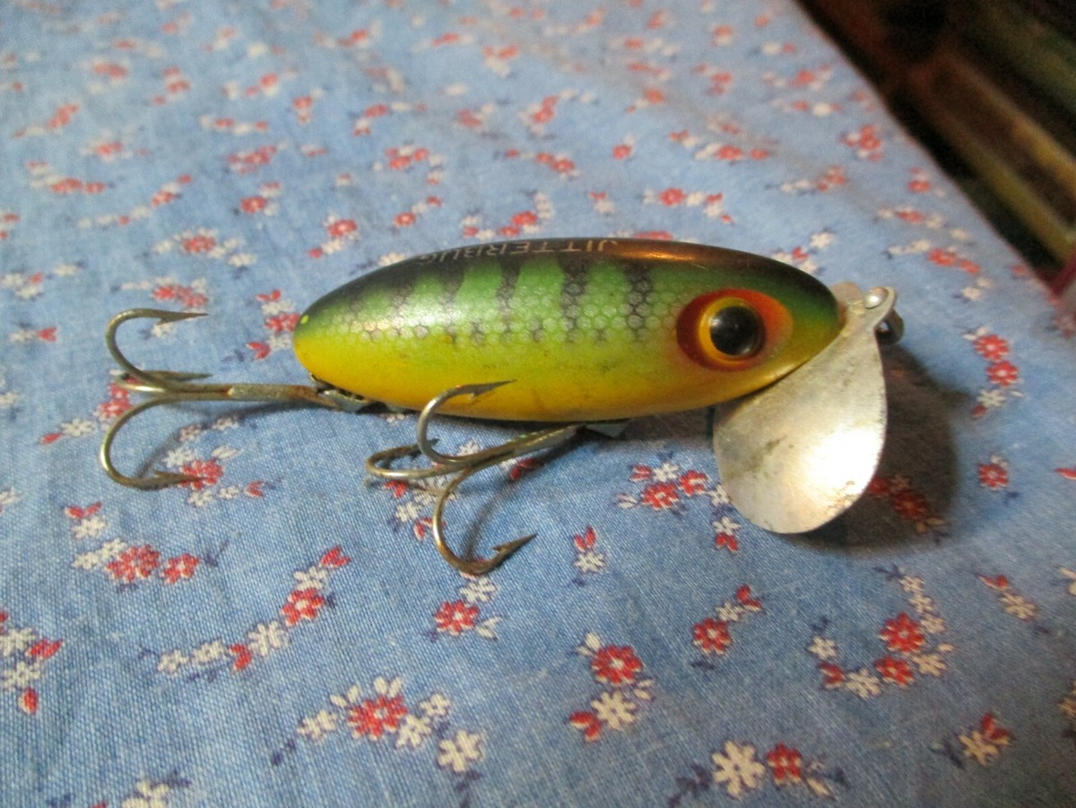 Older Fishing Lure Fred Arbogast Jitterbug Yellow Greens | eBay