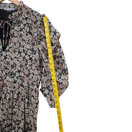 Tart Floral Mini Dress Black Multicolor 3/4 Sleeve Pleated Keyhole Neck Size XS - Picture 10 of 12