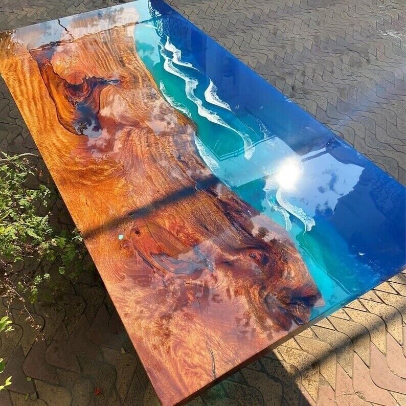 Epoxy Wave Ocean Table, Dining Table, Resin Coffee Table, River Table, Live edge