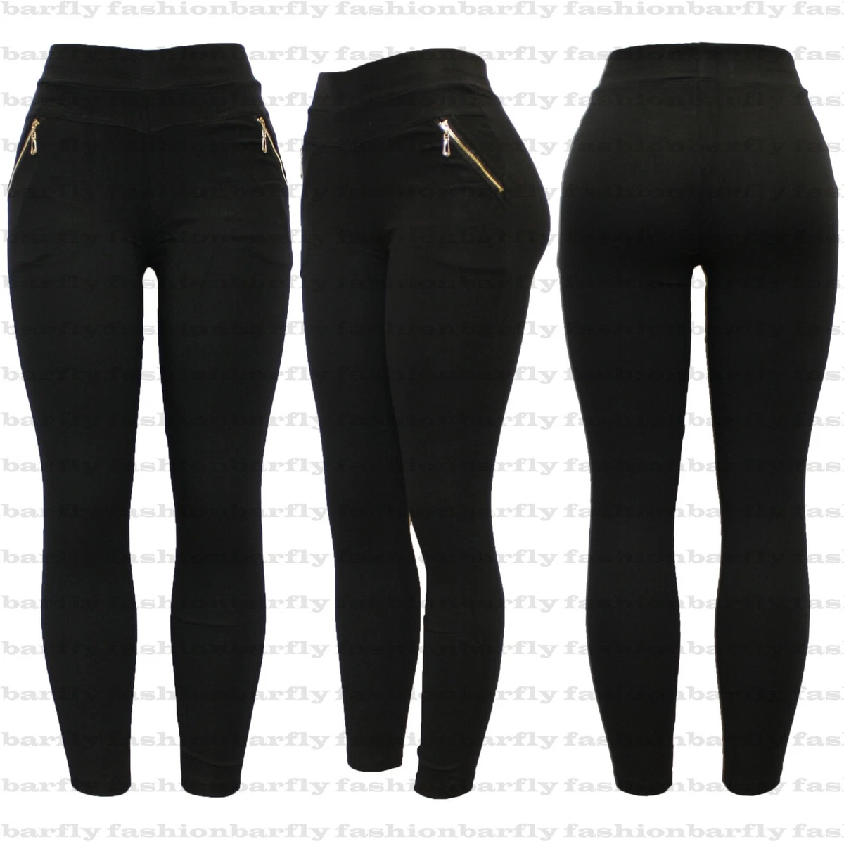 New Ladies Women Zip Black Stretchy Pull On Jeggings Legging Size 8-20