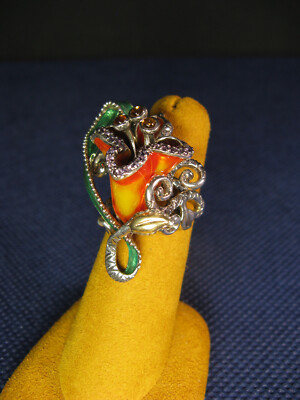BARBARA BIXBY LILIE RING BLUME BLATT Edelstein Emaille Amethyst Citrin Größe 5,5