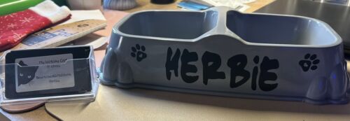 Personalised Double Dog/Cat Feeding Bowl Pet Gift Grey - Picture 2 of 5