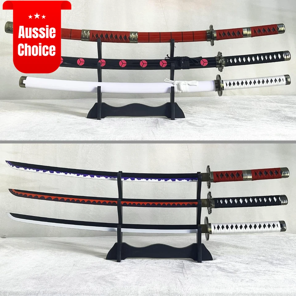 3Pc Roronoa Zoro Sword Set Kitetsu Wado Ichimonji Shusui Bamboo Katana with Stan - image 4 of 4