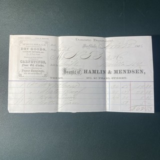 🦬1872 Billhead Buffalo NY Hamlin & Mendsen Dry Goods 154 YEARS OLD RARE!🦬
