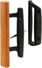 Reversible Sliding Door Handle Set-Oak Wood Interior Handle/Exterior Pull, Black