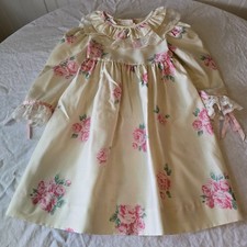 Vintage 90s Girls Dress Ivory Yellown with Pink Flowers /Ruffles Size 4