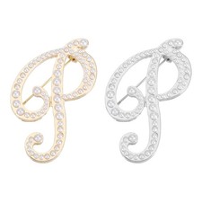 Letter Brooch Pins, 2 Pcs Pearl Initial Alphabet P Pin, Silver Tone/Gold Tone
