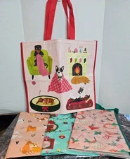 Lot of 4 Holiday Themed Large Reusable Shopping Bags