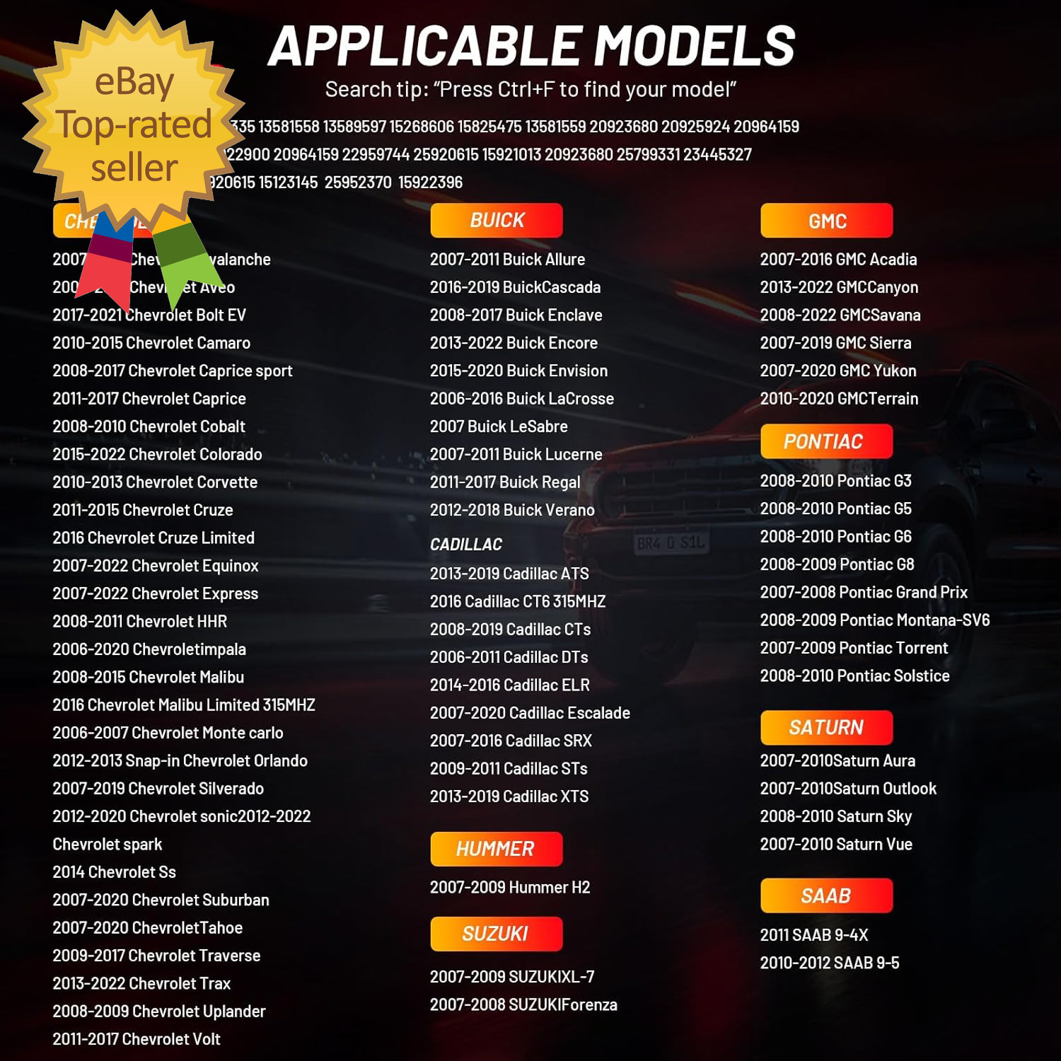 TPMS Sensor GM, 4-Pack 315Mhz Tire Pressure Sensor Replacement for Chevy Silvera