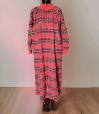 Vermont Country Store Flannel Plaid Nightgown Large Pockets Turtleneck Red