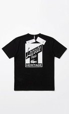 Lacoste T-Shirt Men 2XL Black White Graphic Print Cotton Jersey Short Sleeve NWT