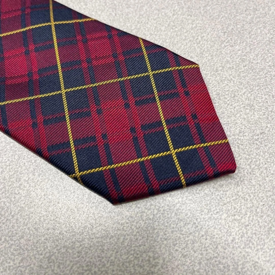 HERMES New Unused Neck Tie Skinny Red Navy Check 100%Silk Box Made in France - Image 2 of 4