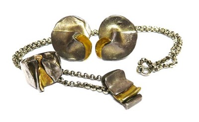Unikat! Modernes Reister & Becker 925 Silber & 585 Gold Schmuckset, Pforzheim