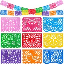 18 FT Cinco De Mayo Party Decorations, Fiesta Banner with 9 Plastic Papel Picado