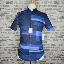NWT Calvin Klein Shirt Mens Small Slim Fit Blue Colorblock 100 Cotton Casual