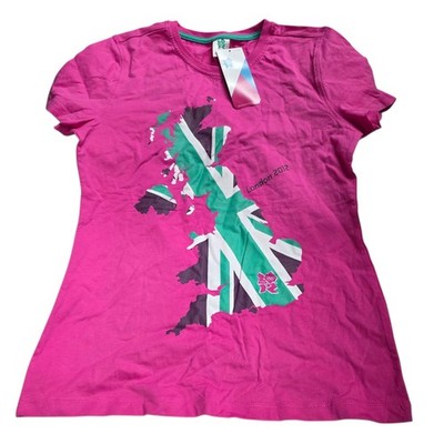 Olympische Spiele London 2012 Adidas Damen rosa Großbritannien Grafikdruck T-Shirt Größe 8
