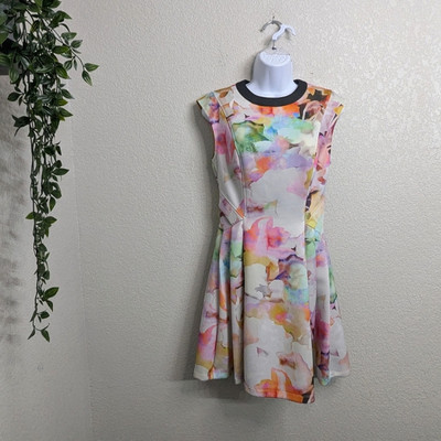 Ted Baker Watercolor Neon Floral Pleated Fit Flare Skater Mini