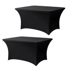 4FT Black Table Cloth - 2 Pack, Fitted Stretch Rectangle Spandex Tablecloth