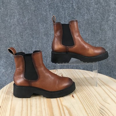 Steve Madden Boots Womens 7.5 M Brown Trap Chelsea Booties Leather Pull On Round