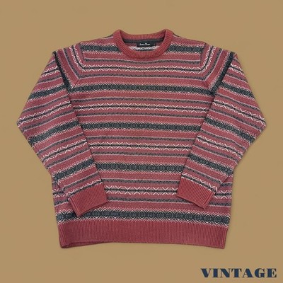 Strickpullover gestreift Vintage James Pringle Burgund groß