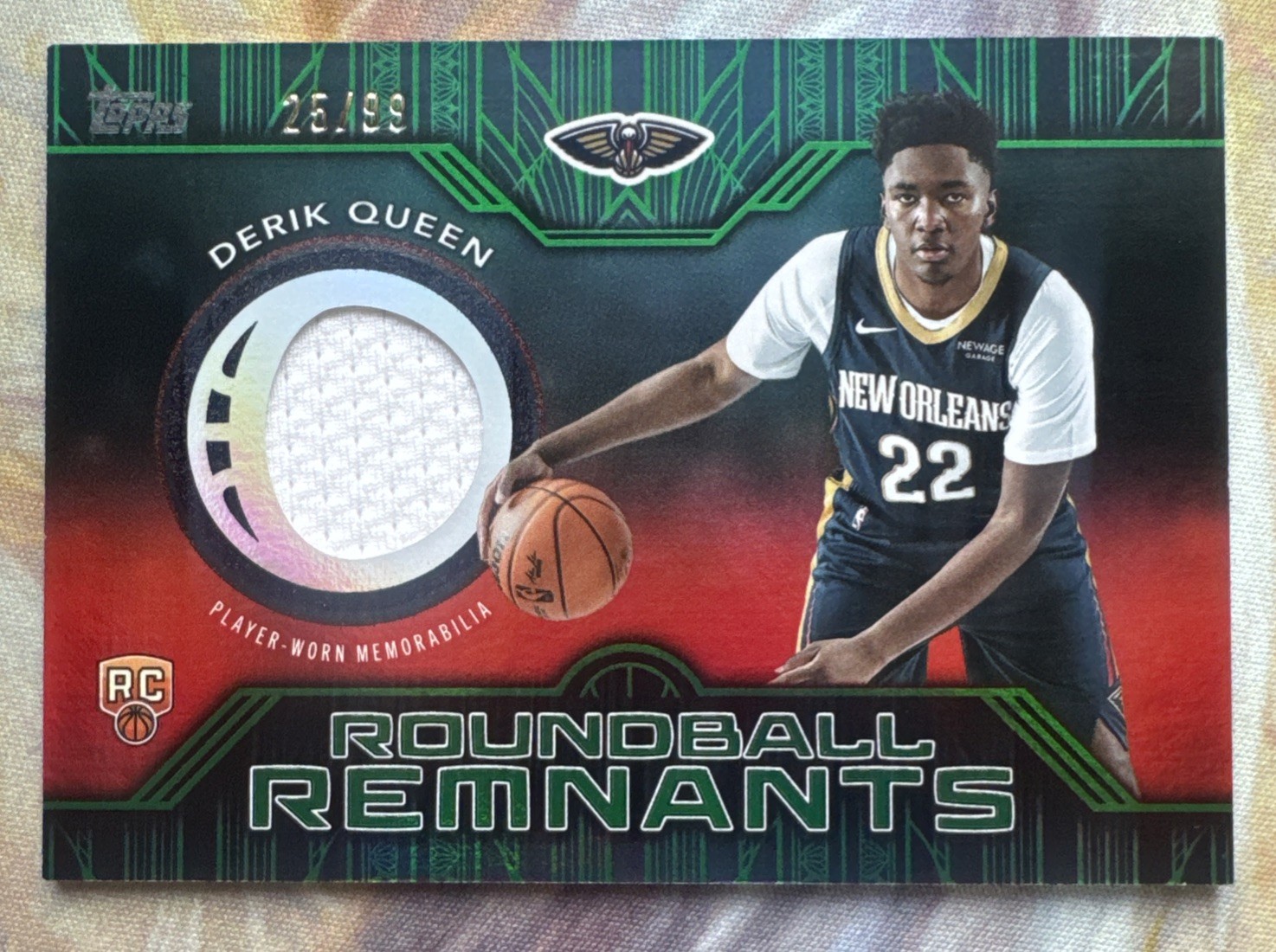 2025-26 Topps Derik Queen Roundball Remnants Green Patch /99 #RRR-DQ Pelicans