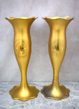 Par de jarrones antiguos estilo trompeta con flores de iglesia, IHS, 15 1/2" (CU439) cáliz co