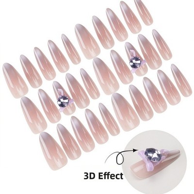 Cat Eye Flash Press On Nails Lila für French Tip Farbverlauf Falsche Nagel Set