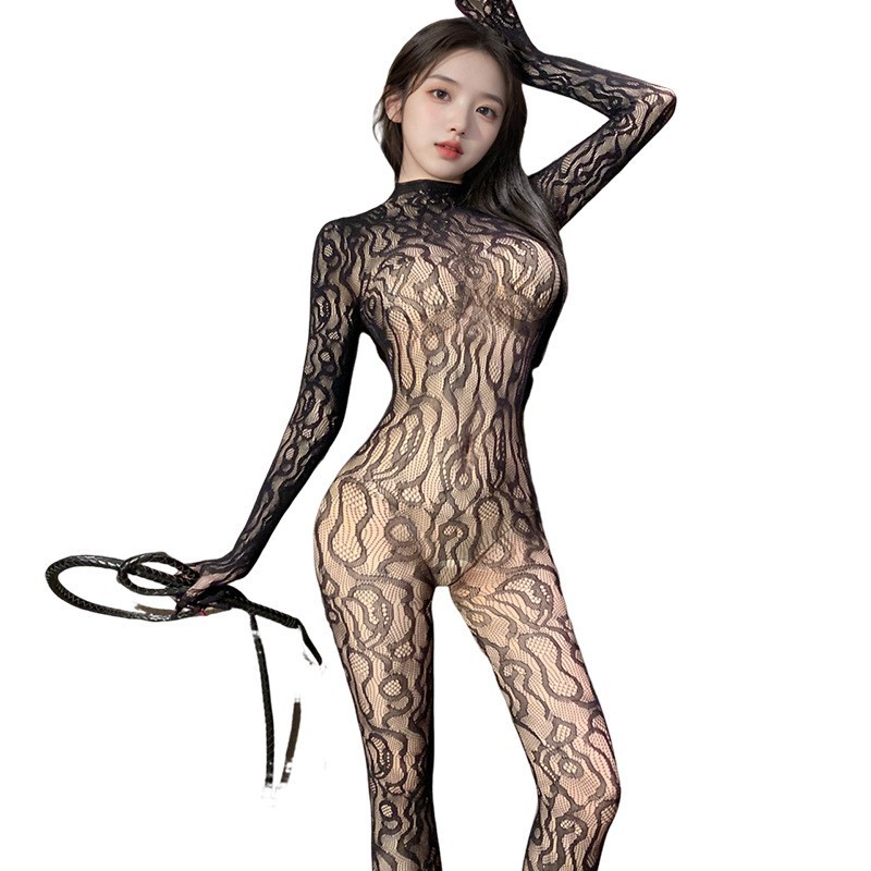Women Sexy Black Lace Mesh Crotchless Full Body Stocking Lingerie Underwear UK