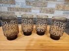 4 vintage Libbey Prado tawny brown glass tumblers w/ raised white scroll design — photo 3