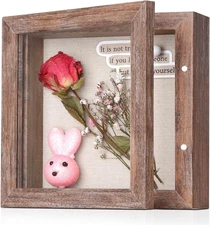 5X5 Small Shadow Box Frame with Linen Back - Sturdy Rustic Memory Display Case o