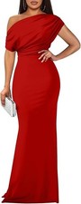 YMDUCH Elegant Sleeveless Off Shoulder Long Formal Party Evening Dress, Red, S.