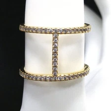 Gold Tone Double Band Rhinestone Scarf Ring or Fashion Ring Vintage Jewelry