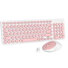 FD iK6630 Wireless Keyboard Mouse Combo 2.4GHz Slim Quiet Pink White