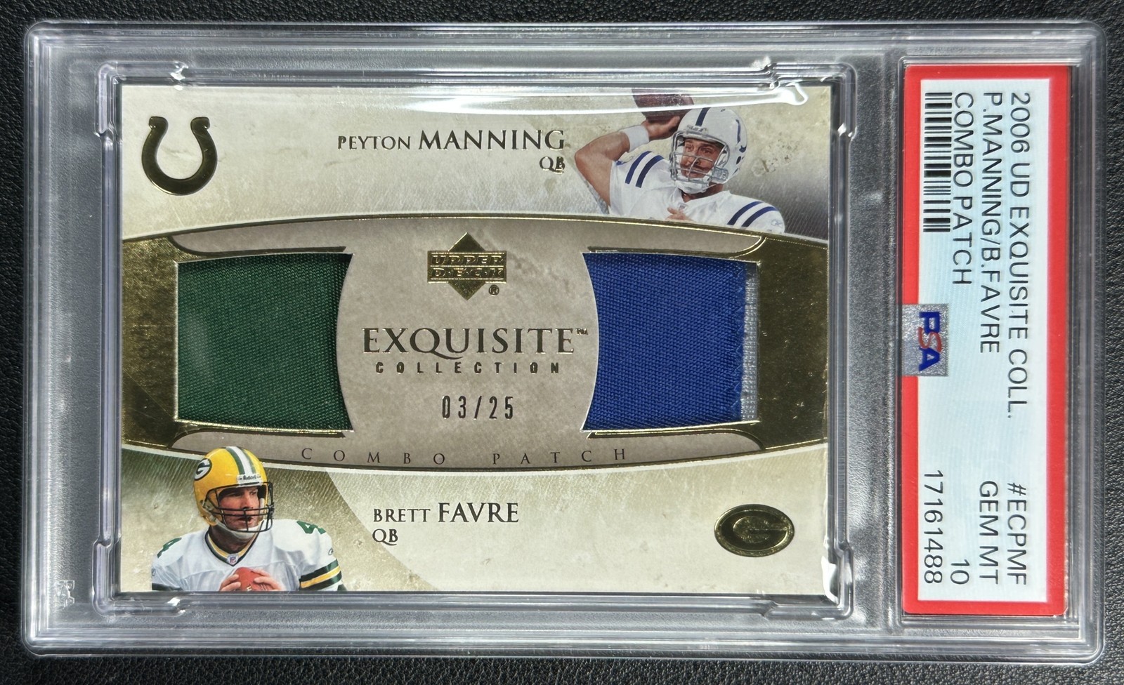 POP 1 PEYTON MANNING BRETT FAVRE PSA 10 2006 UD EXQUISITE COMBO GU PATCH 3/25