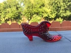 Fenton Ruby Red Cat Head Glass Shoe Slipper
