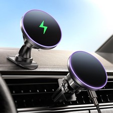 for Magsafe Car Mount Charger, 2026 Upgrade 15W 2in1 Magnetic Wireless Car ...